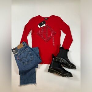 Polo Ralph Lauren Women Long Sleeve Shirt Red XXS